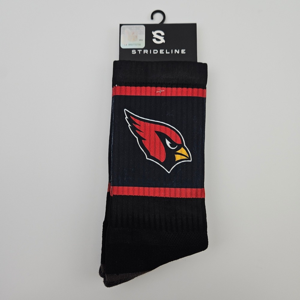 Arizona Cardinals Premium Crew Socks Black Red Logo Men Size‎ M/L Strideline New
